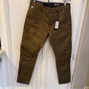 NWT G Star Front Pockets Slim Cargo Pants Sz 33/32  Dark Olive